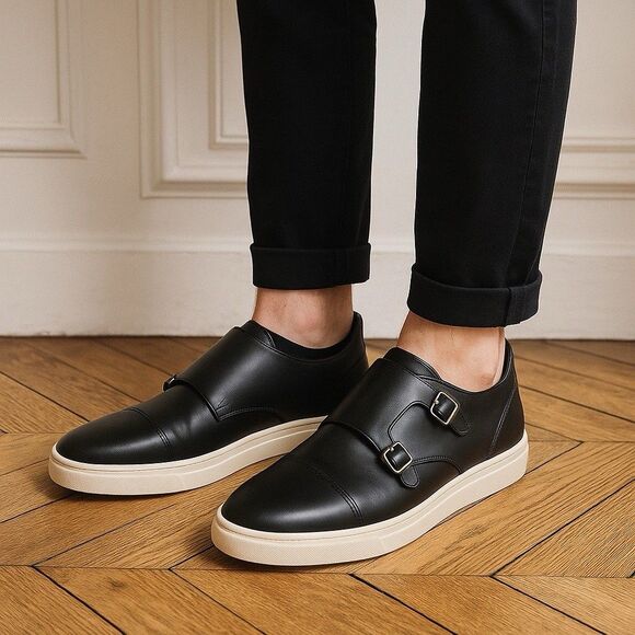 Matt & Nat Sneakers 10 Black Vegan Leather Buckle Slip On Casual Streetwear - Picture 1 of 9